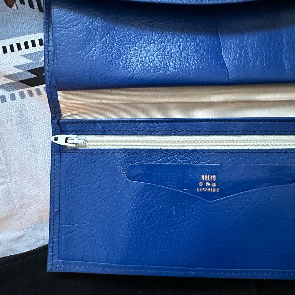 Vintage Rolfs Blue Leather Wallet | Kiss Lock Coin Purse | Cowhide - Picture 4 of 10